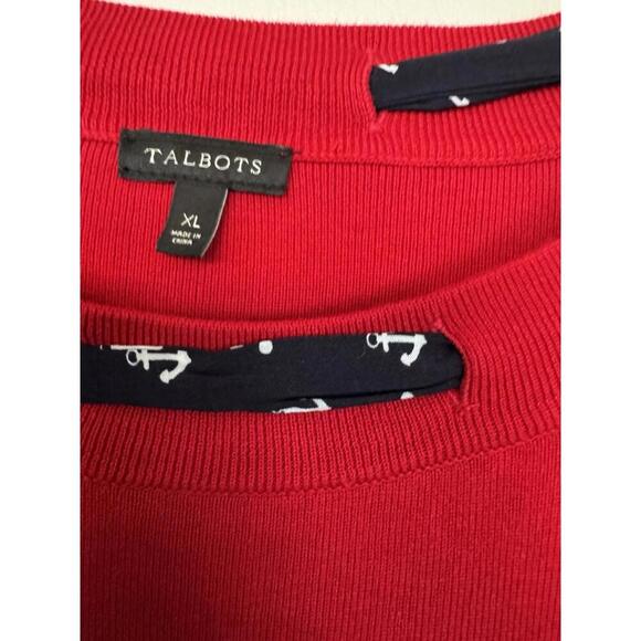 Talbots red Sweater Nautical Neck Tie Sz XL Cotton Blend Classic Old Money - Picture 2 of 3
